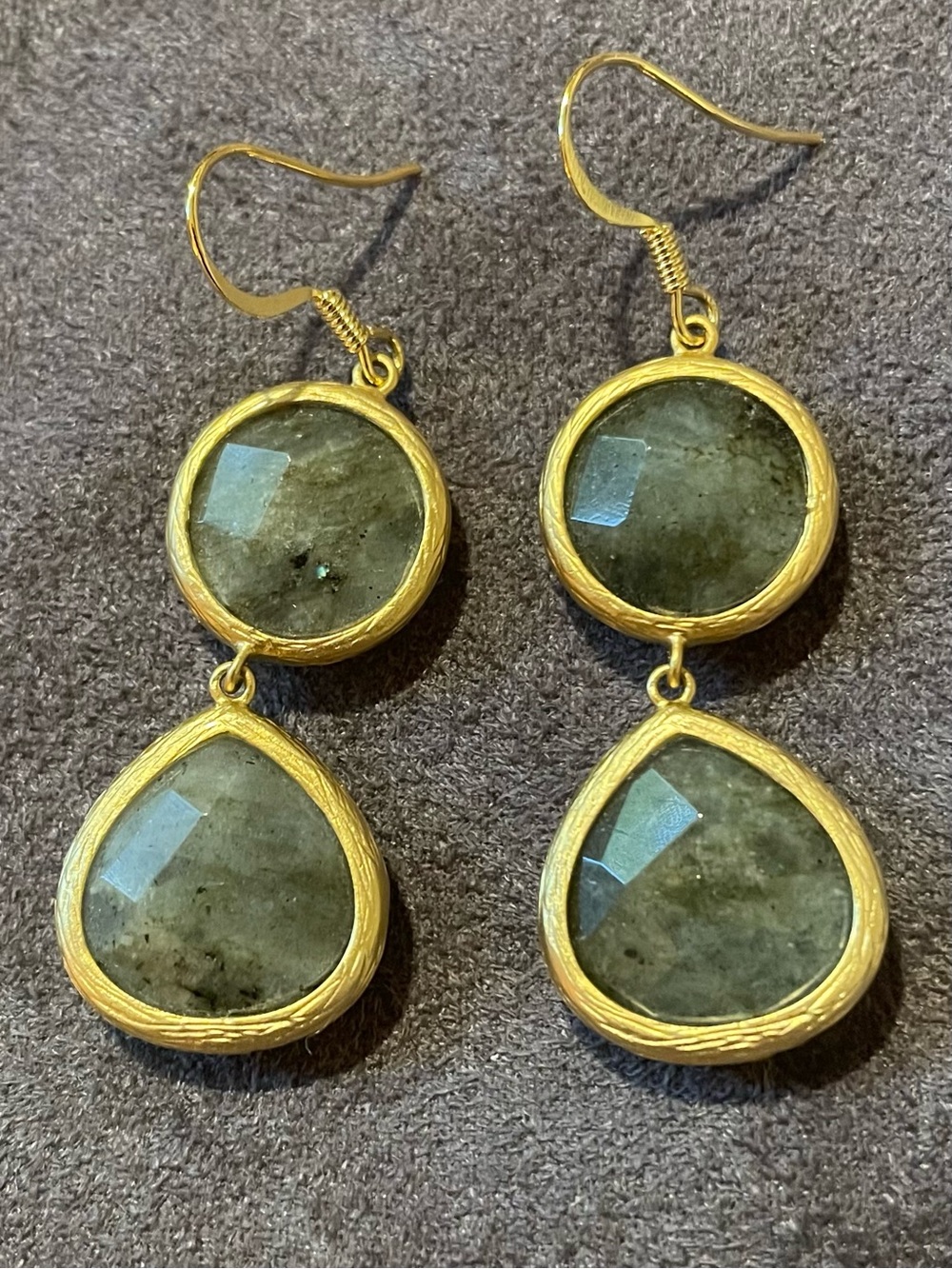 Double Drop Labradorite and Gold Vintage Statement Earrings